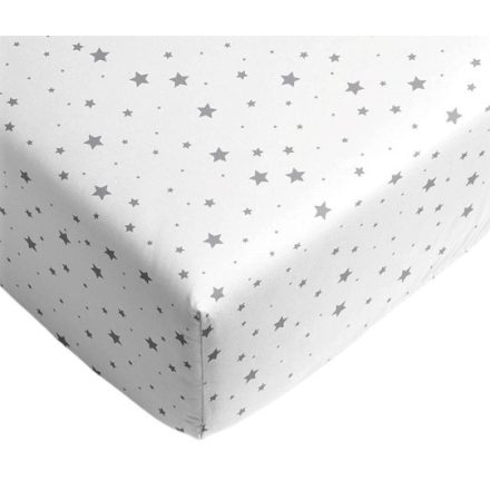Gumis pamutvászon lepedő - 160x200 cm / fehér - szürke csillag mintás