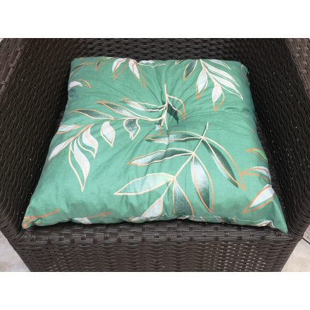 Pamut borítású darált szivacs töltetű ülőpárna 45x45 cm / zöld alapon levél mintás