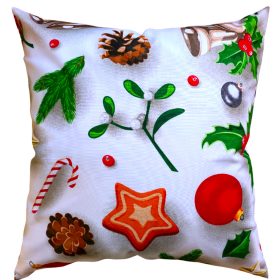   Fehér alapon Fagyöngy mintás Karácsonyi Díszpárna huzat - 40x40 cm