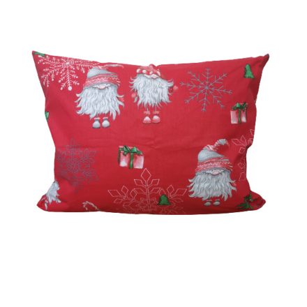 Karácsonyi manó - hópehely mintás kispárnahuzat piros alapon - 40x50 cm