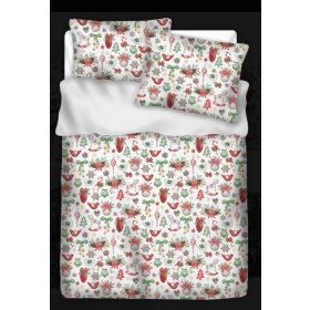   Fehér alapon karácsonyi díszes 3 részes pamut ágynemű huzat - 140x200 cm
