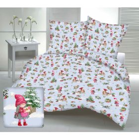   Kislány - szánkó mintás 3 részes pamut karácsonyi ágynemű garnitúra - világos szürkéskék - 140x200 cm