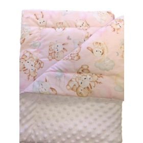   Minky baba takaró - 75x100 cm / fehér - cuki rózsaszín állatkölykök  