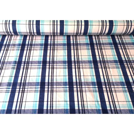 Türkiz - kék kockás pamut jersey textil - 160 cm