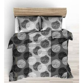   3 részes krepp extra hosszú 140x220 cm ágynemű huzat szürke - fekete gömb mintás