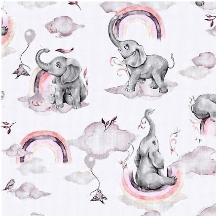 Textil szalvéta - 30x30 cm / rózsaszín szivárvány - elefánt mintás