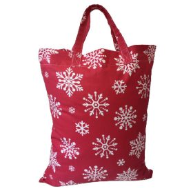   Karácsonyi mintás textil táska - 35x45 cm / piros alapon hópehely mintás