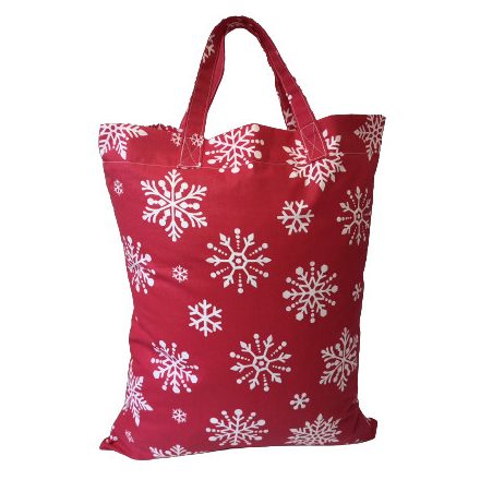 Karácsonyi mintás textil táska - 35x45 cm / piros alapon hópehely mintás