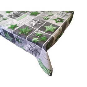   Karácsonyi csillag mintás pamut asztalterítő - 150x220  cm / szürke - zöld
