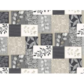   Viaszos vászon méteráru - 140 cm / szürke patchwork - levél mintás
