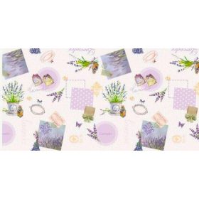 Viaszos vászon méteráru - 140 cm / levendula feliratos