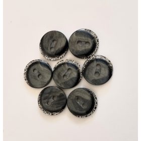   Szürke gyöngyházfényű ezüst mintás  2 lyukas inggomb - 13 mm