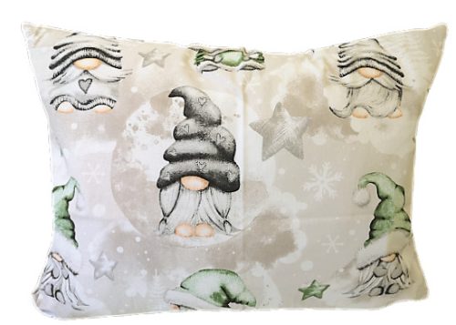 Pamut kispárna huzat - zöld karácsonyi manós - csillagos
