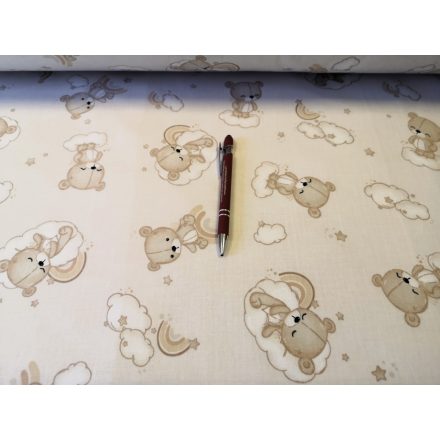 Halvány bézs maci - felhő mintás pamutvászon textil - 160 cm