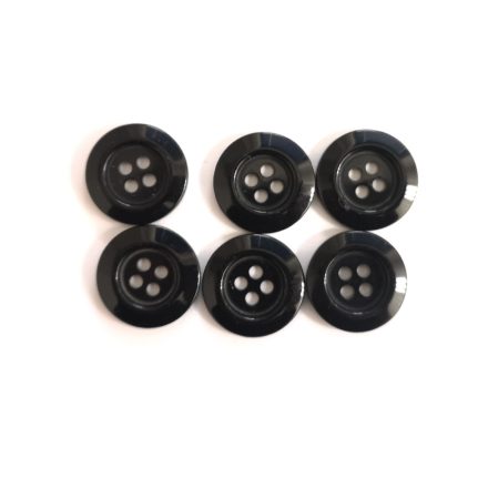4 lyukas fekete gomb 6 db -os csomagban  - 18 mm 