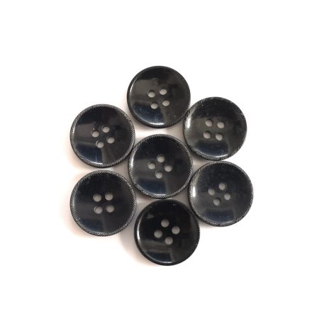 Fekete 4 lyukú műanyag gomb 13 db - os csomagban - 18 mm