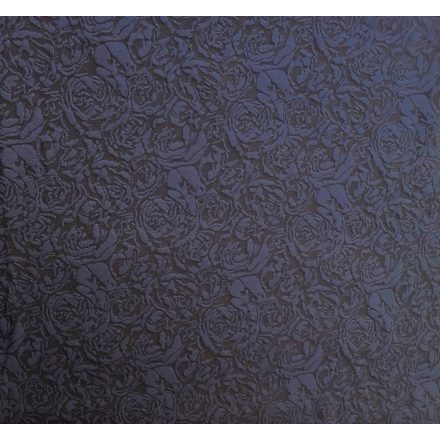 Fekete alapon sötétkék nyomott rózsa  mintás rugalmas jacquard textil - 150 cm