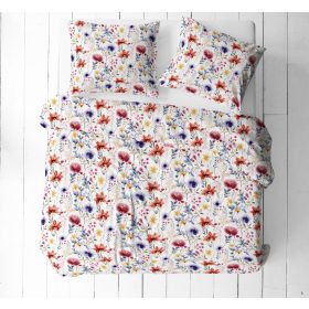   Pamut 3 részes ágyneműhuzat szett kispárnahuzattal 140x200 cm-es / fehér alapon bordó-lila virágok mintával