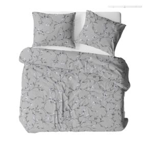 3 részes pamut ágynemű huzat 140x200 cm szürke-fehér virágos mintával