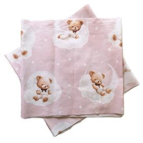   Maradék pamutvászon textil csomag púder rózsaszín alapon maci -felhő mintás