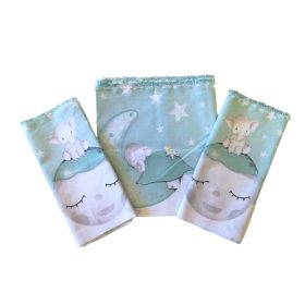   Maradék pamutvászon textil csomag  - menta-fehér színű kiselefánt mintás 
