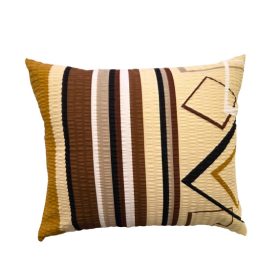 Krepp kispárna huzat - 40 cm x 50 cm - barna csíkos, szélén geometriai mintával