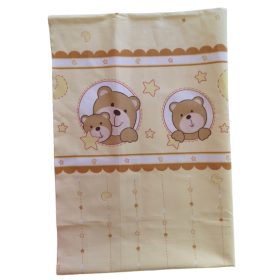   Maradék pamutvászon textil darab-sárga alapon barna maci-csillag mintás 160x65cm