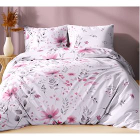   Pamut extra hosszú ágyneműhuzat szett-140x220cm-rozsaszin-viragos