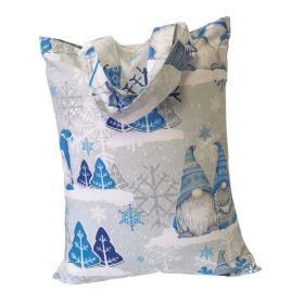 Karácsonyi mintás textil táska-kék manó mintás-35x45cm