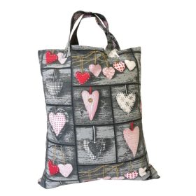   Pamut textil táska-35x45cm-szürke alapon szivecskés mintával