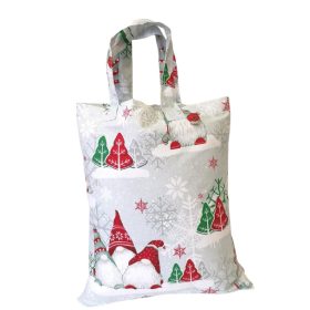  Karácsonyi textil táska-35x45cm/szürke alapon zöld-piros manós