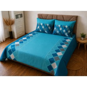   3 részes ágynemű huzat szett kispárna huzattal - 140x200 cm élénk türkiz négyzetes mintás