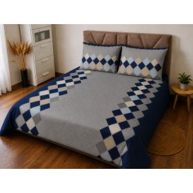  3 részes pamut ágynemű huzat szett - 140X200 cm szürke-sötétkék négyzet mintás