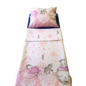   2 részes Ovis ágynemű huzat szett - Rózsaszín bordűrös kiselefánt mintás