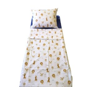   2 részes ovis ágynemű huzat garnitúra fehér alapon oroszlán és zsiráf mintás