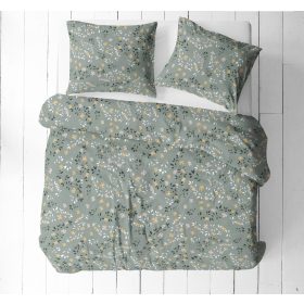 Ágynemű huzat garnitúra -140x200 cm/krepp/ zöld alapon sárga virágok mintával