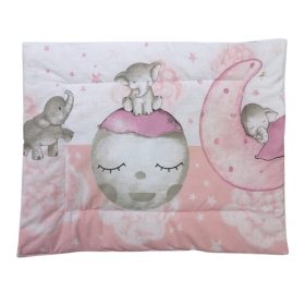   Lapos Ovis Kispárna / Bordűrös rózsaszín kiselefánt-hold mintával 