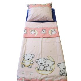   Ágynemű huzat szett 2 részes - 90x130 cm / rózsaszín maci-csillaggal mintás