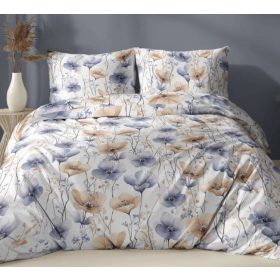   Extra hosszú ágynemű szett 140x220 cm/3részes/ kék-bézs virágszál mintás