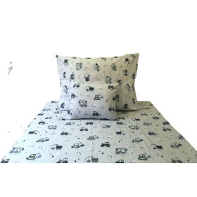   Ágynemű huzat szett kispárnahuzattal 3 részes 140x200 cm kékesszürke munkagép mintával