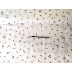   Fehér alapon apró barna virág-pillangó mintás pamutvászon textil - 160 cm