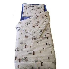   Ovis ágynemű garnitúra 2 részes halványszürke alapon barna munkagép házikó mintával - 90x130 cm