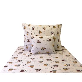   Ágynemű huzat szett 140x200cm 3részes bézs-barna munkagépek mintával