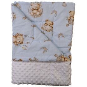   Gyermek minky takaró fehér minky + kék maci-álomfogó mintával 75x100cm