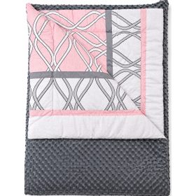   Kétoldalas minky takaró különlegesen puha,vastag grafitszürke minky+rózsaszín hullám mintával 150x200cm