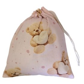   Textil uzsonnás zsák rózsaszín maci szívvel mintával 30x30cm