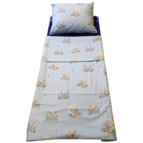   Flanel 2 részes ovis ágynemű huzat világoskék elefánt-hold mintával - 90x130cm