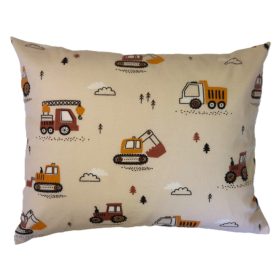   Kispárna huzat flanel bézs barna munkagépek mintával 40x50cm
