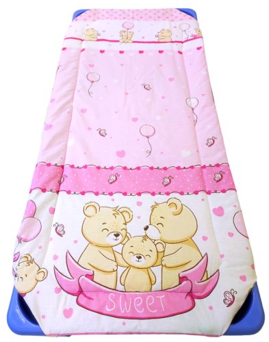 Rózsaszín Édes Maci Család mintás - Töltött gumifüles ovis lepedő - 55x130 cm