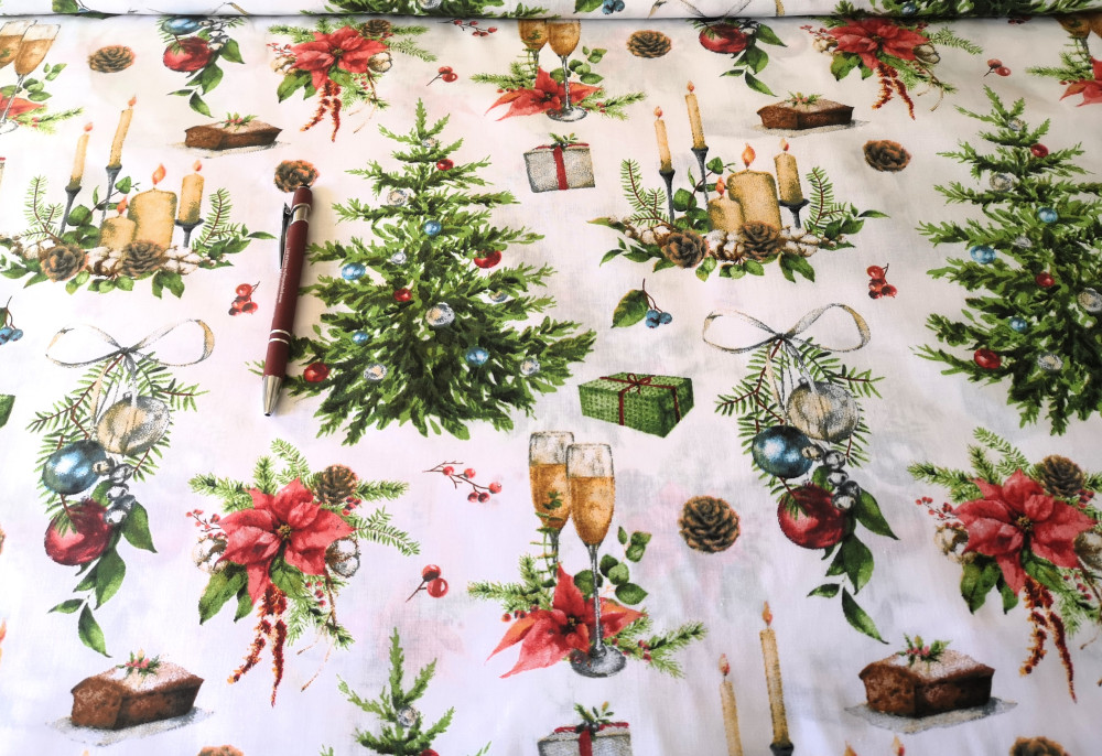 Pamutvászon textil Karácsonyi szinbólumokkal -160 cm 